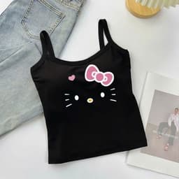 <  Kèm Đệm Mút > Áo 2 dây có mút ngực chất tăm lạnh , áo hai dây nữ hình mèo Đơn giản CATTINGER 2