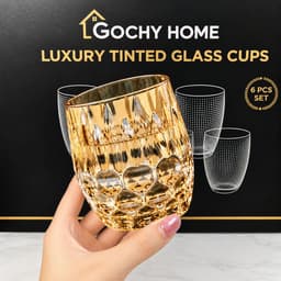 [ GOCHY ] Bộ 6 Ly Thủy Tinh GOCHY HOME 300ml Vân Ong Dập Nổi 3D, Cốc Uống Nước Soda-Lime Không Chì, Dày Dặn Sang Trọng- Mix Vàng 8
