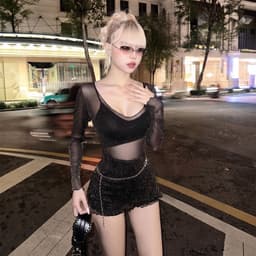 Đầm Lưới Ôm Body Tay Dài Cổ V Kiểu Xuyên Thấu D171 7 - Sam botique 2