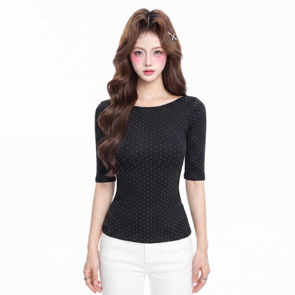 Áo Thun Nữ Chấm Bi Kiểu Tay Lửng Phong Cách Y2K A51601 7 - Sam botique