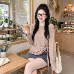 Áo thun nữ cổ tròn tay dài phối dây rút eo cá tính thời trang thu đông phối đồ xinh hot hit  TGD05 54 0 8 43 65 83 65 5 3
