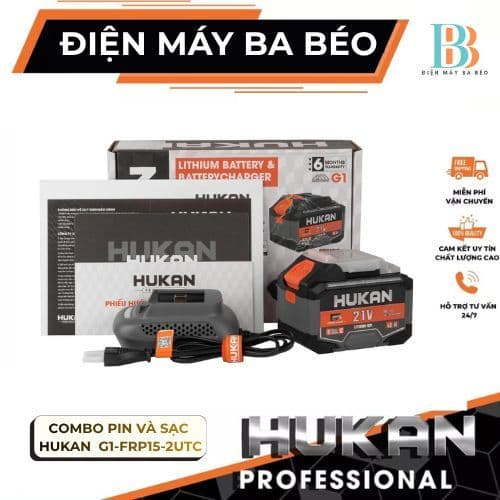 Combo Hukan 15cell 4.5ah Kèm Sạc Bàn HUKAN G1-FRP15-2UTC, Chân Phổ Thông, Cổng Sạc USB, TYPE C