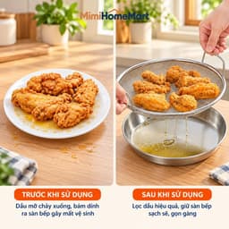 Vỉ Lọc Dầu Inox Kèm Khay Đĩa 20cm MimiHomeMart - Hỗ Trợ Ráo Dầu Thực Phẩm Khi Chiên Rán 9