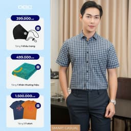 Áo Sơ Mi Ngắn Tay Công Sở DGC Dáng Suông Smart Casual, Hoạ Tiết Kẻ Caro Trẻ, Dễ Phối Đồ - SASNBC51M 1