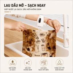 Khăn Lau Bếp Đa Năng Kháng Khuẩn Pretty,Cuộn Khăn Siêu Thấm Hút Dầu Mỡ, Không Xơ Vải, Tái Sử Dụng 8