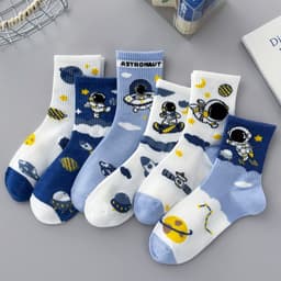 Set 10 Đôi Tất Trẻ Em Cao Cổ Phi Hành Gia Astronaut Cotton Mềm Size M-L 3-12 Tuổi 2