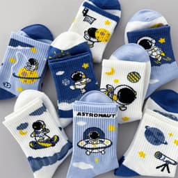 Set 10 Đôi Tất Trẻ Em Cao Cổ Phi Hành Gia Astronaut Cotton Mềm Size M-L 3-12 Tuổi 3