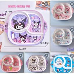 Khay ăn chia ngăn cho bé, Đĩa ăn hoạt hình cho trẻ em hello kitty -cinnamoroll - kuromi - doremon đáng yêu an toàn 5