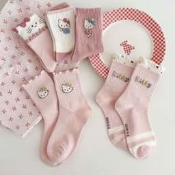 Set 10 Đôi Tất Nữ Họa Tiết Mèo  kitty Dễ Thương- Tất cổ  Cao Hồng Trắng 5