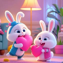 [Hỏa Tốc] Tranh Dán Tường Cặp Đôi Thỏ Trắng Ôm Trái Tim Dễ Thương 3D | Tranhdep.vn 3
