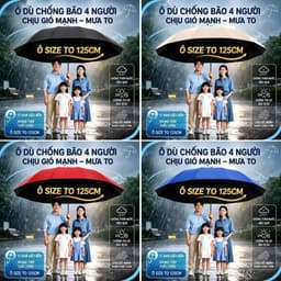 Ô Dù Cầm Tay Khổ Lớn 125cm 12 Nan Siêu Bền, Ô Gấp Gọn Chống Nắng Chống Mưa Chống Gió, Dù Che Mưa 3 Người Có Túi Đựng_TH 7