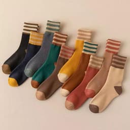 Bộ 5 Đôi Tất Kẻ Lót Lông Vintage Mềm Mại, Siêu Dày Giữ Ấm Tuyệt Vời Cho Mùa Lạnh (sẵn) 🌸🌸🌸 VOICON-[TV01] 1
