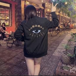 Áo Khoác Bomber Thêu mắt chất gió 2 lớp thời trang Nam nữ hothit 3
