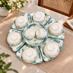 Bộ bát đĩa cúng gia tiên hoa mặt trời  thương hiệu gochy gốm sứ cao cấp - Họa tiết hoa thủy tiên 9