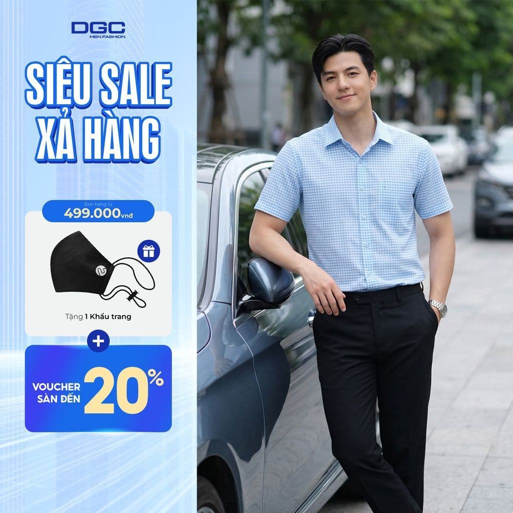 Áo Sơ Mi Nam DGC Tay Ngắn Kẻ Ô Nhỏ Công Sở - Chất Vải Mềm Mịn, Thấm Hút Mồ Hôi, Đứng Phom SASNBF24M