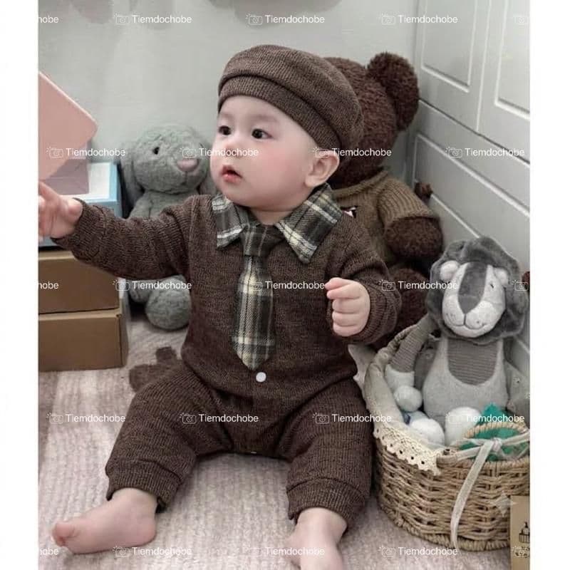Tiemdochobe Body len cổ bẻ kèm mũ và cavat rời cho bé 5-13kg thiết kế thời trang và ấm áp