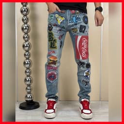JEAN NAM HỌA TIẾT,THIẾT KẾ ĐỘC ĐÁO VỚI NHỮNG MẢNG STICKER,MỘT CHIẾC JEAN CHO ANH EM YÊU THÍCH SỰ PHÁ CÁCH QJ-5191 VIC 3