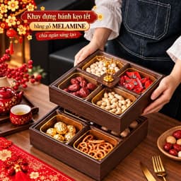 Khay Bánh Kẹo Tết 6 Ngăn , Hộp Đựng Mứt Tết Gỗ Vân Óc Chó Nắp Acrylic Trong Suốt Sang Trọng, Trang Trí Phòng Khách 1