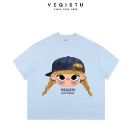 [Ver.2.1] Áo Thun Boxy Local Brand VEQISTU "Chibi Girl", Áo Thun Unisex Form Rộng 250GSM  Cotton 3
