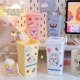 Thùng rác mini có nắp kèm sticker có thể đựnġ bút phụ kiện đa năng nhỏ gọn không chiếm diện tích VOICON-[NHI66] 6