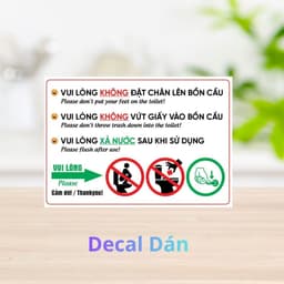 Decal Nội Quy Vệ Sinh, Nhắc Nhở Không Bỏ Giấy Vào Bồn Cầu, Không Đặt Chân Lên Bồn Cầu, Dán Tường, Kính 1