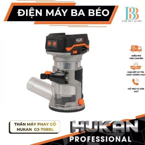 [Tặng Phụ Kiện] Thân máy phay gỗ dùng pin HUKAN G3-T08BL, Chỉnh tốc 6 cấp siêu mạnh 30.000v/p