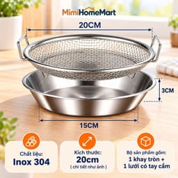 Vỉ Lọc Dầu Inox Kèm Khay Đĩa 20cm MimiHomeMart - Hỗ Trợ Ráo Dầu Thực Phẩm Khi Chiên Rán 7