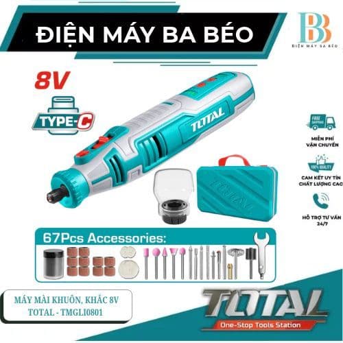 Máy mài khuôn, mài khắc dùng pin 8V Total TMGLI0801 - Kèm 67 Phụ Kiện