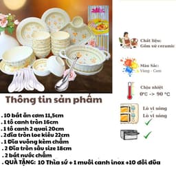 Bộ Bát Đĩa Gốm Sứ Họa Tiết Hoa Cúc Vàng - Hàng Loại 1 - Tượng Trưng cho sự trường thọ, phú quý và may mắn 2