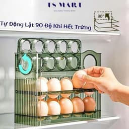 Khay đựnġ trứng thông minh 3 tầng, tự lật khi hết trứng, sức chứa 30 quả, hộp đựnġ tiện lợi. mau xanh ( VOICON-[SS67] 2