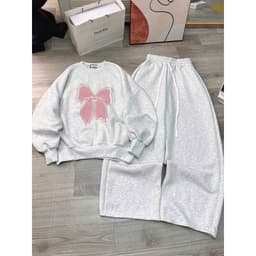 sét bộ thu đông dài tay quần dài rộng xám tiêu trơn da cá + mix áo SWEATER nỉ xám tiêu -BAD GIRLL -HIEN09 2