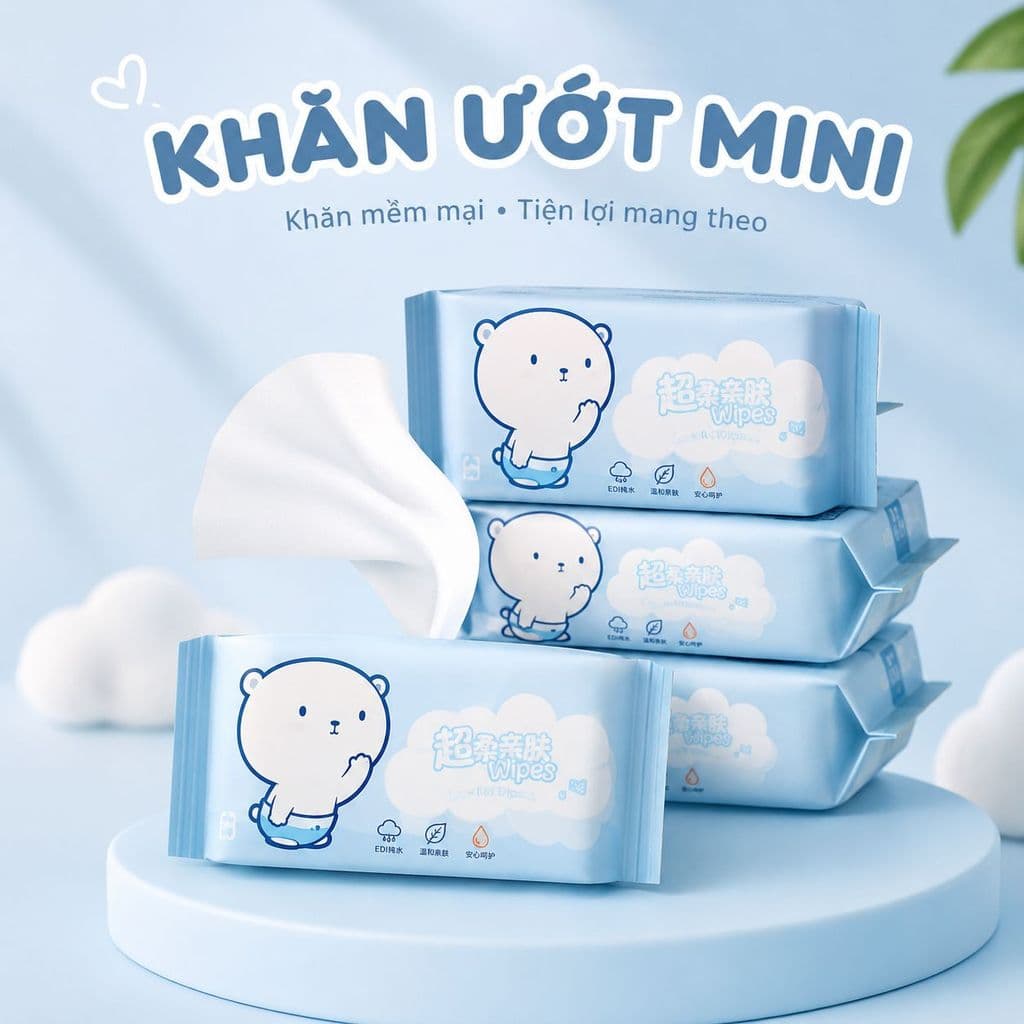Combo 8 gói khăn ướt mini không mùi – Khăn vải không dệt 14x15 cm, dùng lau tay, mặt, sát khuẩn nhẹ