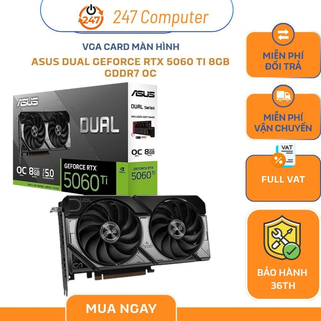 Card Màn Hình ASUS Dual GeForce RTX 5060 Ti 8GB GDDR7 OC Edition - BH 36 tháng