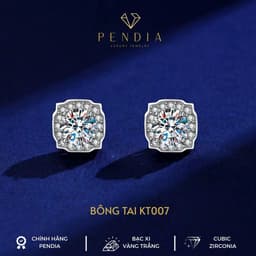 Bông Tai Bạc Dáng Vuông  Xi Vàng Trắng 6,5Ly - Lấp Lánh Sang Trọng -Giấy Kiểm Định KT049 5