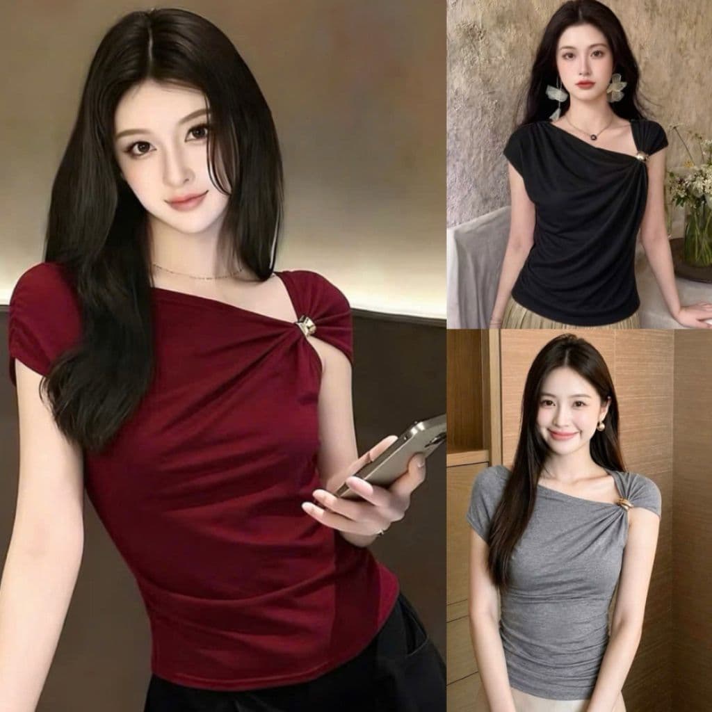 Áo thun nữ lệch vai phong cách Hàn Quốc phối phụ kiện sang trọng GB5M - Fashion 73