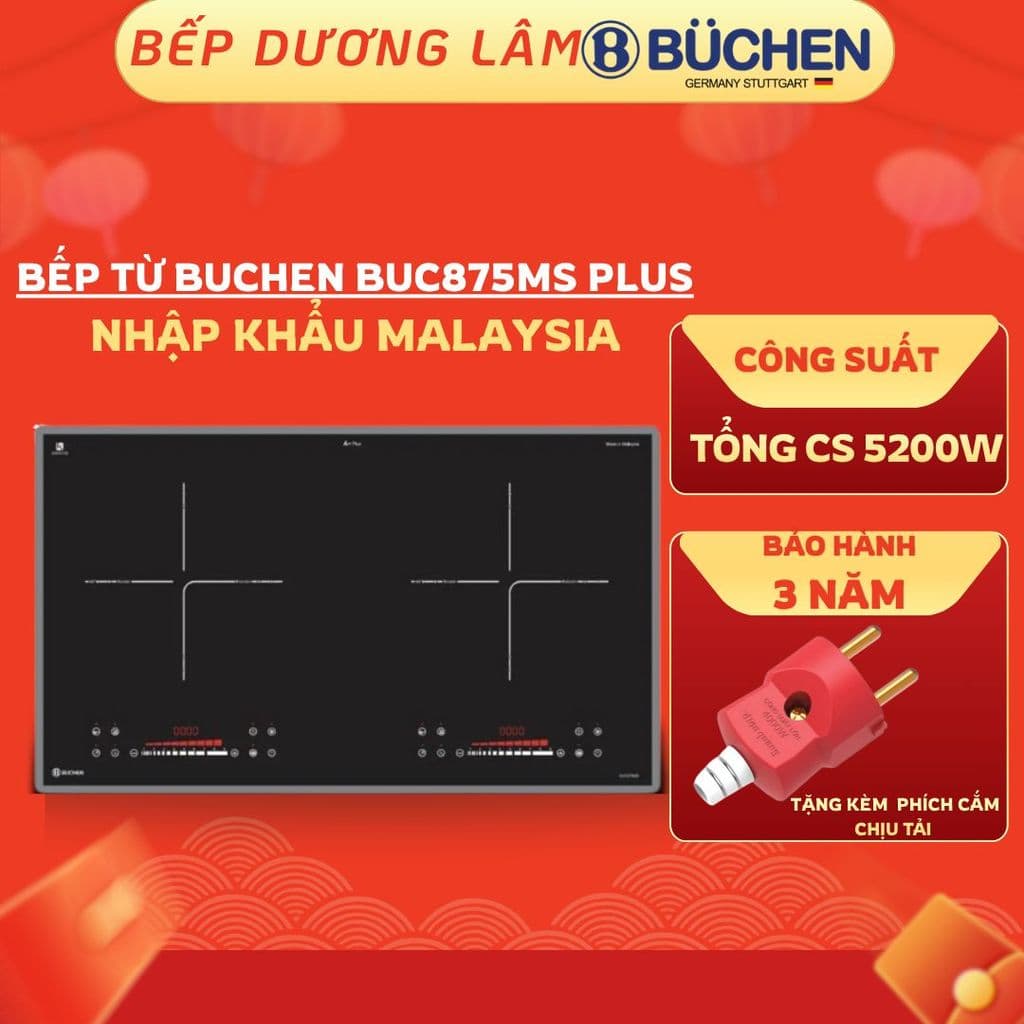 Bếp từ đôi Buchen BUC875MS Plus | Nhập khẩu Malaysia | Bếp từ inverter, sôi liu riu |Cam kết Hàng chính hãng