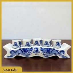 Bộ đồ thờ Rồng Việt cao cấp - Gốm sứ xanh Tài Lộc đẹp cho bàn thờ gia tiên, thần tài 7