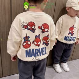 [10-29kg] Bộ Nỉ 2 Da Cao Cấp Cho Bé Trai Mặc Thu Đông KIMCHIBABY Dày Mịn Ấm 330gsm Họa Tiết Anh Hùng Người Nhện BN601 3