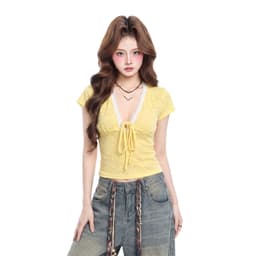 Áo Ren Kiểu Sát Nách Cổ V  Phối Dây Thắt Nơ A51497 9 7 3