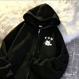 Áo khoác hoodie zip freesize mũ to 2 lớp, tay xỏ ngón, gồm 2 túi, áo chống nắng 38 -50KG -FUN FUN siêu xinh 3