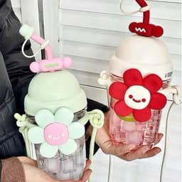 Bình Nước Hoa Cười 700ml Hoa Nổi 3D Dây Đeo Tiện Dụng Màu Pastel Đỏ & Xanh Phù Hợp Học Sinh Văn Phòng SHOP VOICON BIN66 5