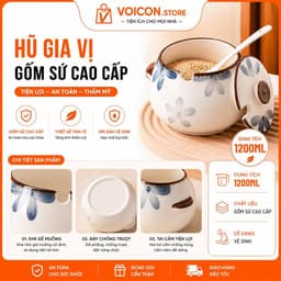 Hũ Sứ Đựng Mỡ Liễn Đựng Gia Vị 1200ml Có Tai Cầm Tiện Lợi Kiểu Vỏ Sò Chất Liệu Gốm Sứ An Toàn Cho Sức Khỏe VOICON-[DA72] 1