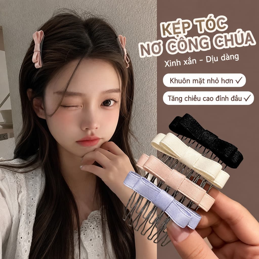 Lược Xước Cài Tóc Mái Đính Nơ Ruy Băng Nhỏ Xinh Xắn