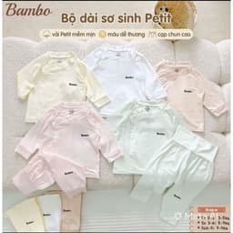 (Combo )Bộ Quần Áo Dài Tay Sơ Sinh Cạp Cao bambo  NT Vải Petit Thun Lạnh Pastel Mềm Mát Cho Bé 3-9kg 1