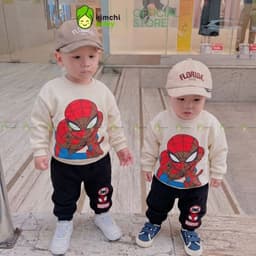 [10-29kg] Bộ Nỉ 2 Da Cao Cấp Cho Bé Trai Mặc Thu Đông KIMCHIBABY Dày Mịn Ấm 330gsm Họa Tiết Anh Hùng Người Nhện BN601 2