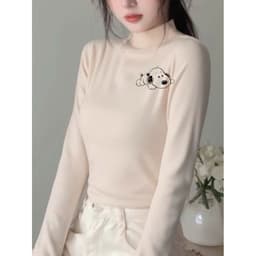 Áo giữ nhiệt nữ CÓ LÓT NỈ cổ cao 3P dáng ôm dày dặn co giãn - chữ GẤU BÔNG đáng yêu 4