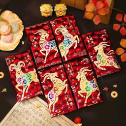 Set 6 Chiếc Họa Tiết Dê Vàng May Mắn 2027, Phong Bao Lì Xì Đỏ Cao Cấp, Trang Trí Hoa Văn Tài Lộc Đón Xuân 1