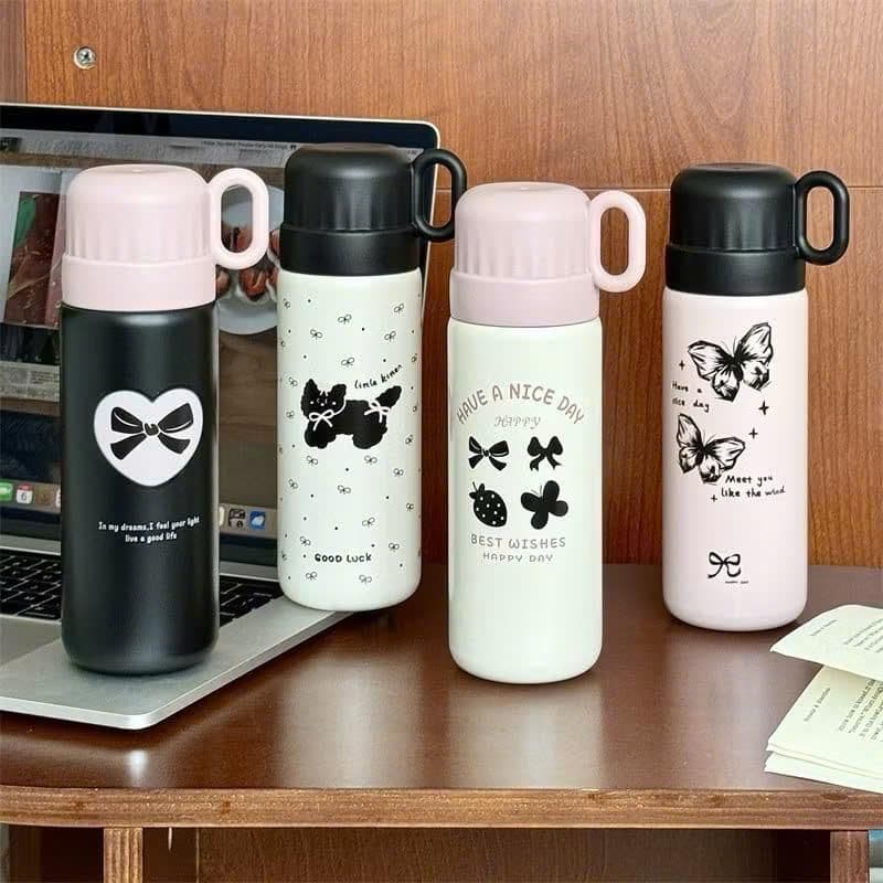 Bình Giữ Nhiệt 500ml Thời Trang Inox 316 Bình Có Ống Hút Di Động Hoạt Hình Dễ Thương ( Tặng Phụ Kiện )