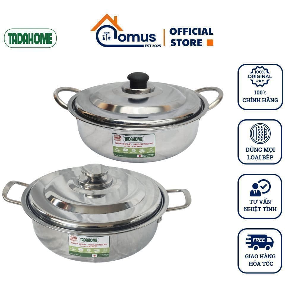 Nồi Lẩu TADAHOME Size 22cm 24cm Dùng Mọi Loại Bếp, Nồi Inox Dùng Ăn Uống Gia Đình Hàng Quán - DOMUS