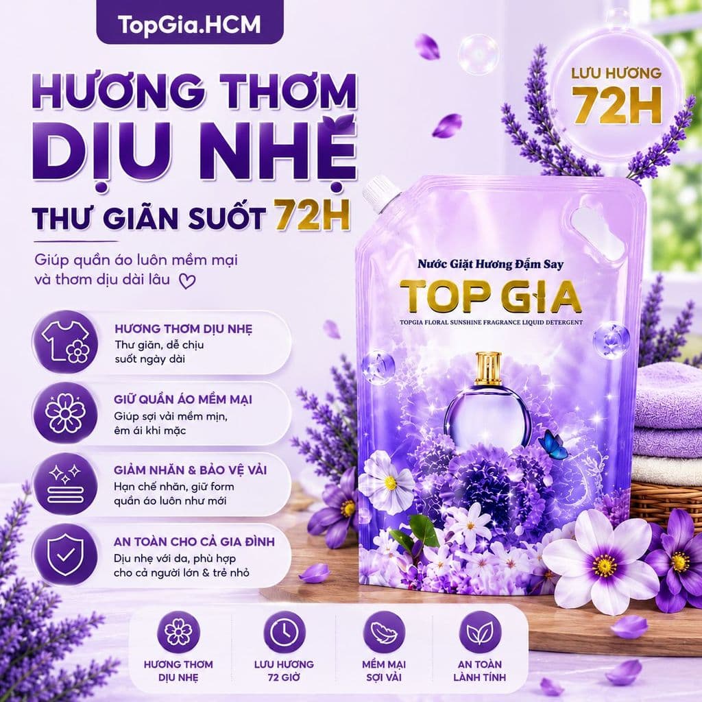 Nước Giặt Xả Đa Sắc TOPGIA Hương Đắm Say 2L Đánh Tan Vết Bẩn Lưu Hương 72H Giặt Sạch Mềm Vải Giặt Tay Giặt Máy